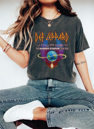 Discover Def Leppard Journey Summer Stadium Tour 2024 T-Shirt, Rock Band Concert Tee, Vintage Band Shirt, Music Fan Gift, Retro Rock Apparel