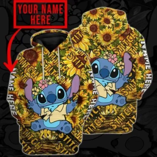 Personalized Cute Stitch Sunflower Lilo And Stitch Cartoon 3D HOODIE