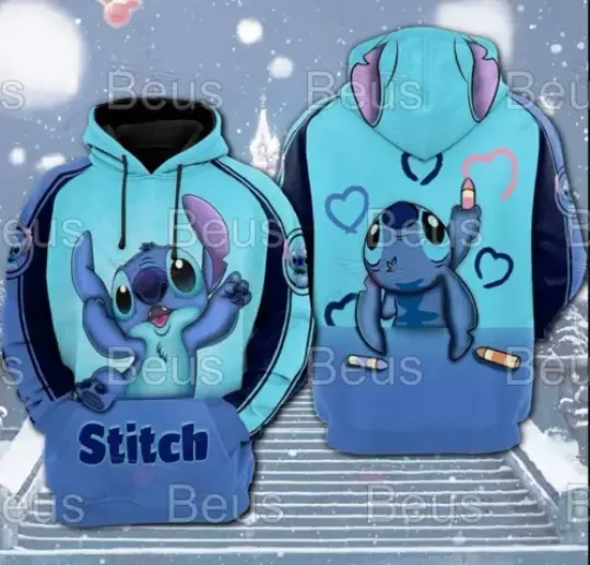 Discover Funny Stitch Love Stitch And Lilo Cartoon Movie 3D HOODIE