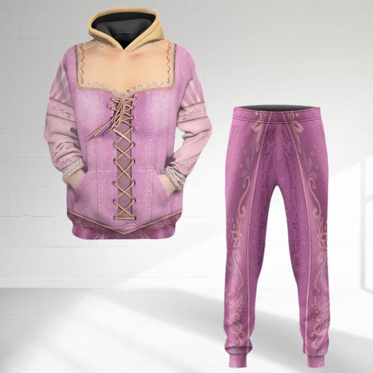 Rapunzel Halloween Costume Hoodie, Tangled Princess Cosplay Costume Sweatshirt, Cartoon Movie Costume 3D Sweatshirt , All Over Print Outfit