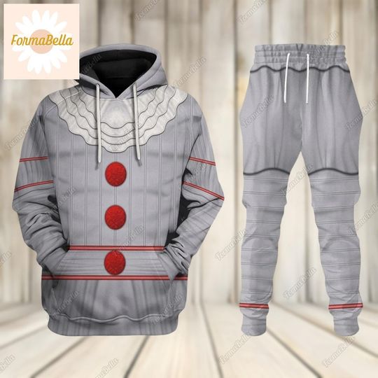 Halloween Pennywise Costume Hoodie, IT Clown Balloon Cosplay Shirt, Horror Characters Jogger, Scary Movie Hoodie, Men's Scary Costumes
