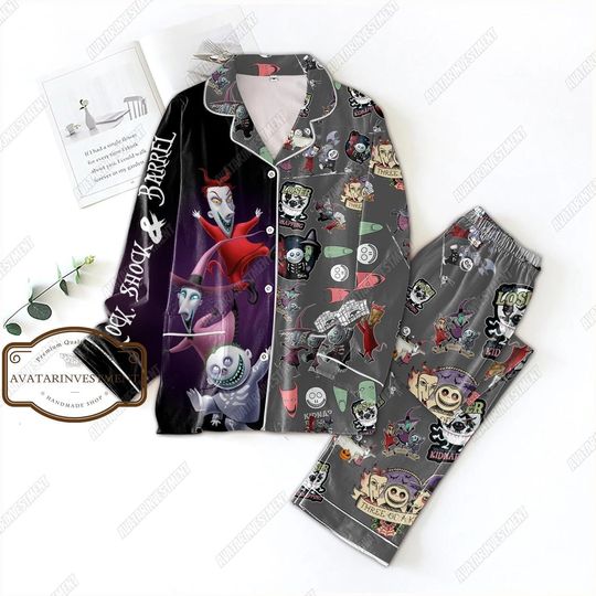Halloween Lock Shock And Barrel Pajamas Set, Lock Shock And Barrel Shirt, Lock Shock And Barrel Pajamas, Nightmare Before Christmas
