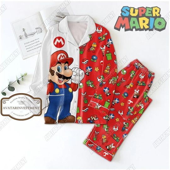 Discover Super Mario Pajamas Set, Super Mario Shirt, Super Mario Pajamas, Super Mario Gift, Mario Shirt, Mario Bros Shirt, Mario Pajamas