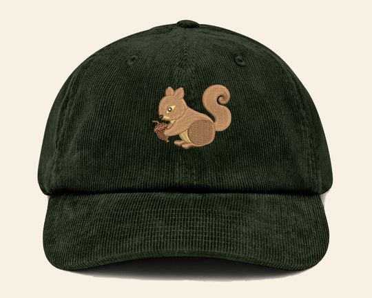 Discover Squirrel Corduroy Cap, Embroidered Vintage Baseball Cap, Wildlife Cool Design Sun Hat