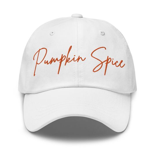 Discover Pumpkin Spice Embroidered Orange and White Hat | Fall Fashion Baseball Cap