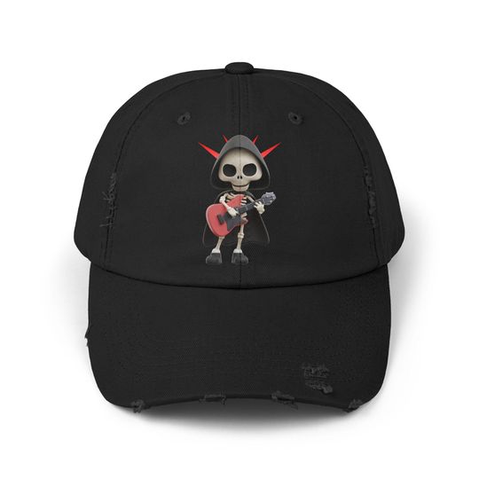 Discover Skeleton Guitar Unisex Cap, Music Lover Hat, Distressed Baseball Cap