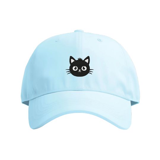 Cute Black Cat Embroidered 100% Cotton Cap | UK Embroidered