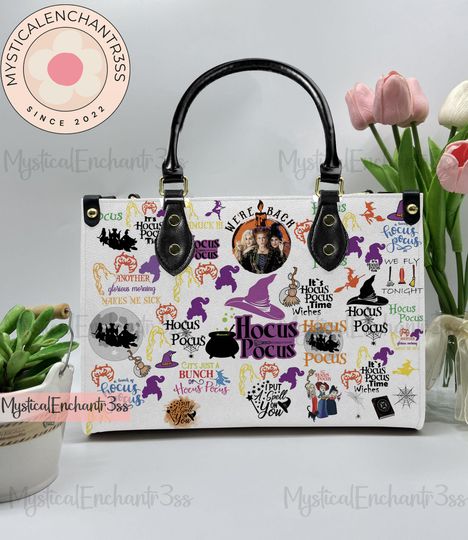 Discover Hocus Pocus Leather Handbag, Hocus Pocus Halloween Leather Bag, Shoulder Bag, Crossbody Bag, Top Handle Bag