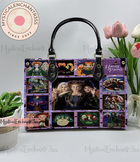 Discover Hocus Pocus Leather Handbag, Hocus Pocus Halloween Leather Bag, Shoulder Bag, Crossbody Bag, Top Handle Bag