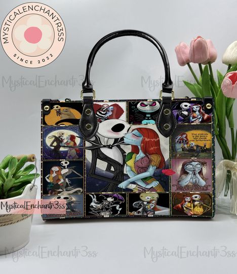 Discover Jack Skellington Leather Handbag, Jack Skellington Halloween Leather Bag, Shoulder Bag, Crossbody Bag, Top Handle Bag