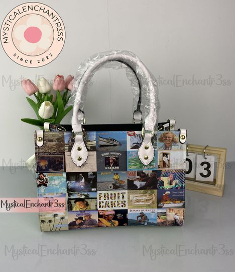 Jimmy Buffett Leather Handbag, Jimmy Buffett Halloween Leather Bag, Shoulder Bag, Crossbody Bag, Top Handle Bag