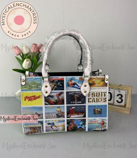Jimmy Buffett Leather Handbag, Jimmy Buffett Halloween Leather Bag, Shoulder Bag, Crossbody Bag, Top Handle Bag