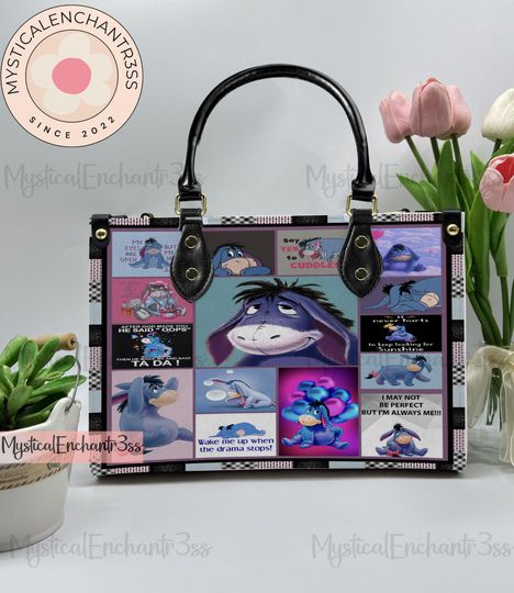 Eeyore Winnie The Pooh Leather Handbag, Eeyore Christmas Leather Bag, Shoulder Bag, Crossbody Bag, Top Handle Bag