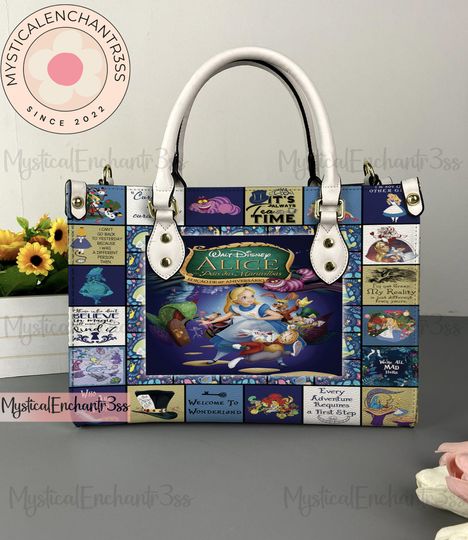 Alice in Wonderland Leather Handbag, Alice in Wonderland Leather Bag, Shoulder Bag, Crossbody Bag, Top Handle Bag