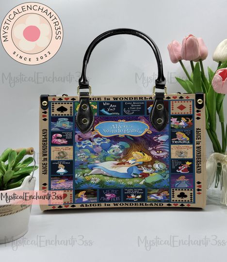 Discover Alice in Wonderland Leather Handbag, Alice in Wonderland Leather Bag, Shoulder Bag, Crossbody Bag, Top Handle Bag