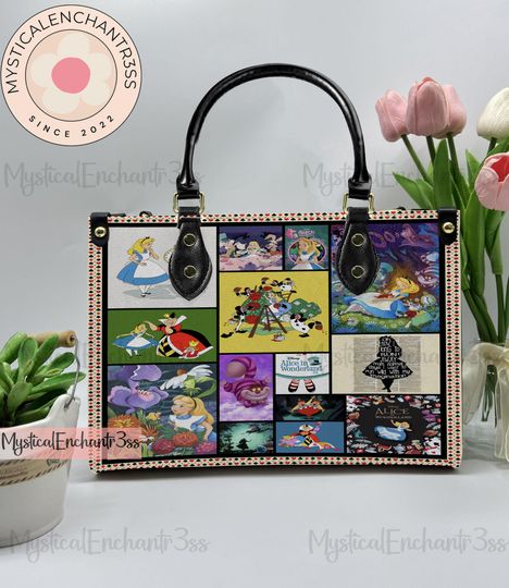 Discover Alice in Wonderland Leather Handbag, Alice in Wonderland Leather Bag, Shoulder Bag, Crossbody Bag, Top Handle Bag