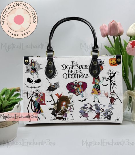 Discover Jack Skellington Leather Handbag, Jack Skellington Halloween Leather Bag, Shoulder Bag, Crossbody Bag, Top Handle Bag