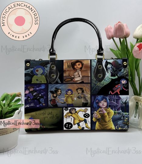 Discover Coraline Leather Handbag, Coraline Halloween Leather Bag, Shoulder Bag, Crossbody Bag, Top Handle Bag