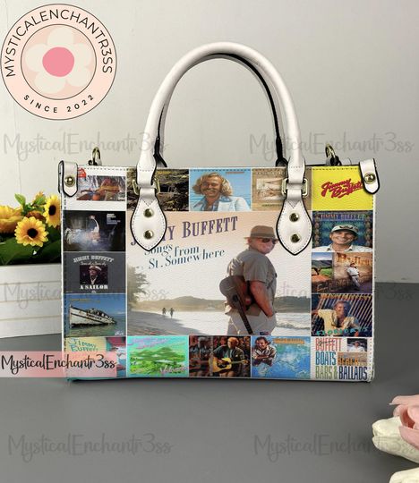Jimmy Buffett Leather Handbag, Jimmy Buffett Halloween Leather Bag, Shoulder Bag, Crossbody Bag, Top Handle Bag