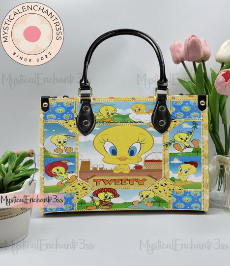Tweety Bird Leather Handbag, Tweety Bird Halloween Leather Bag, Shoulder Bag, Crossbody Bag, Top Handle Bag