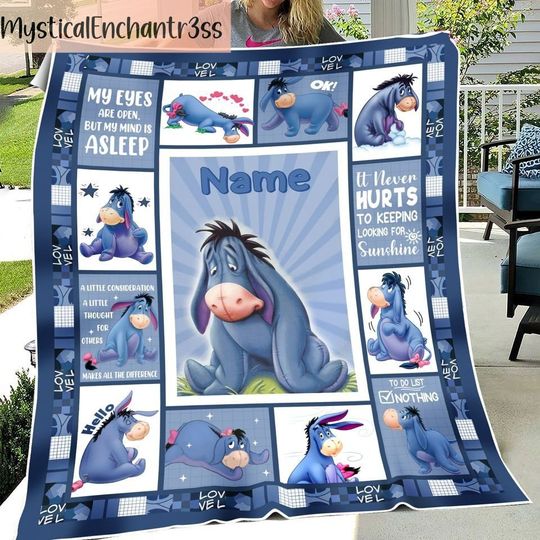 Eeyore Winnie The Pooh Personalized Blanket, Winnie The Pooh Fleece Blanket, Eeyore Gifts, Eeyore Christmas Gifts For Kids, Fleece Blanket