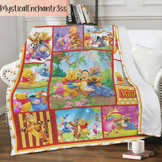 Discover Winnie the Pooh Fleece blanket, Pooh Bear and friends Fleece blanket, Birthday gift for her/him, Kids Adults blanket