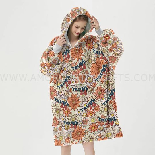 Discover Flower Maga Election 2024 Republican vs Democrat Snug Oversized Wearable Hoodie Blanket | Bigger & Longer Than Most Brands