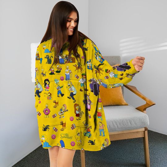 Discover The Simpson Family Blanket Hoodie, The Simpson Hooded Blanket, Oversized Blanket Hoodie 3D