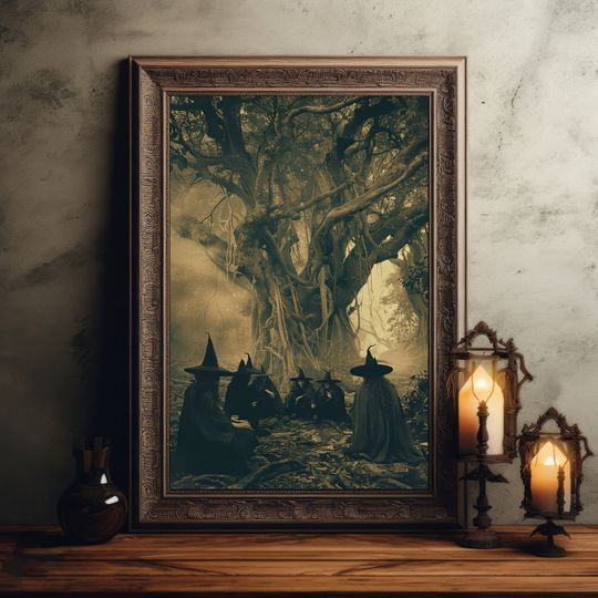 Discover Witches in the Enchanted Forest, Vintage Gothic Wall Art Print