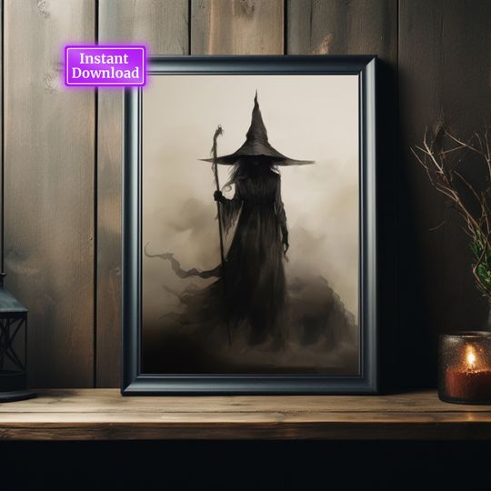 Witchy Decor Halloween Wall Art Printable Vintage Witch Halloween Rustic