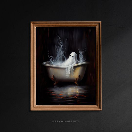 Discover Ghost in the Bathtub, Halloween Decor, Ghost Bathroom Print