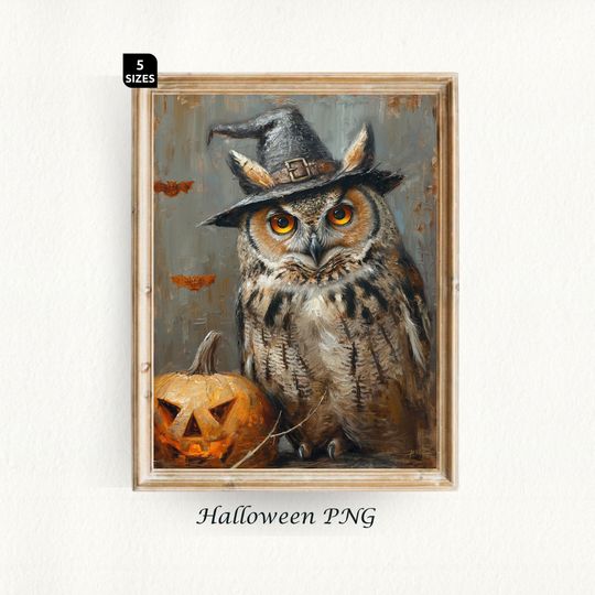 Halloween Poster Owl Painting Spooky Season Halloween Cat Vintage Halloween Poster