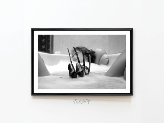 Bathroom Art Movie Poster Print Halloween Horror Film Nightmare Bathtub Scene Digital