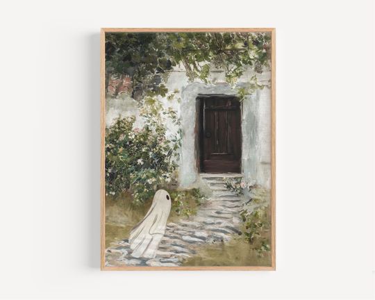 Discover Farmhouse Halloween Decor Ghosts in Painting Print Ghost Vintage Landscape Poster