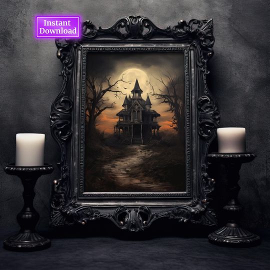 Halloween Vintage Print Haunted House Wall Art Dark Academia Print