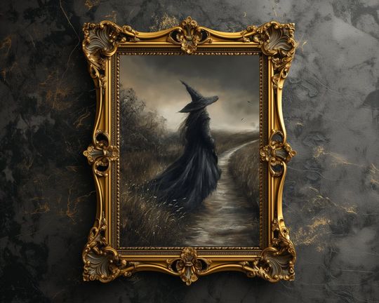 Witch Art Print, Victorian Print, Oil Painting, Halloween Decor, Nature Witch Print