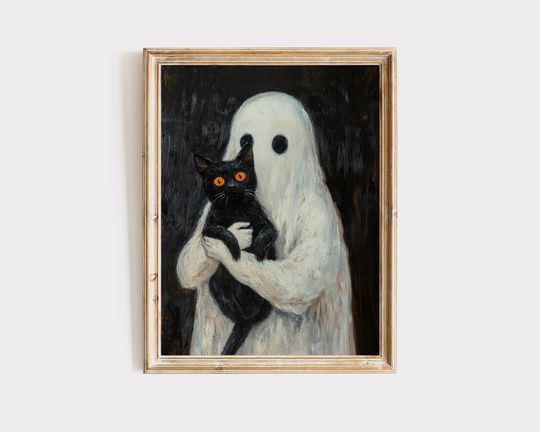 Discover Ghost And Cat Print | Halloween Print | Spooky Art | Halloween Ghost Print