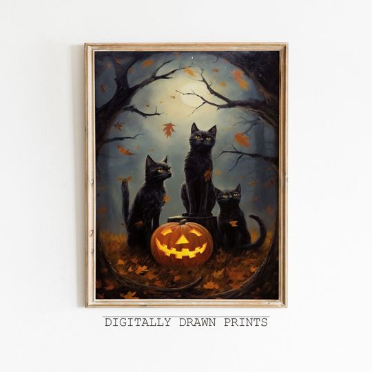 Discover Spooky Halloween Black Cats Print, Halloween Printable Wall Art