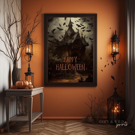 Discover Happy Halloween Printable, Digital print Halloween Poster, Halloween Decor