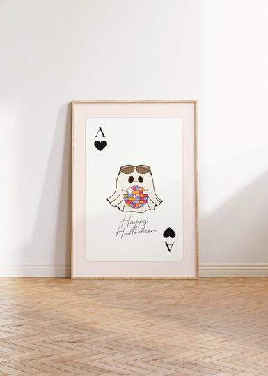 Discover Trendy Halloween Ace of Hearts Print Cute Spooky Ghost Funky Discoball Poster