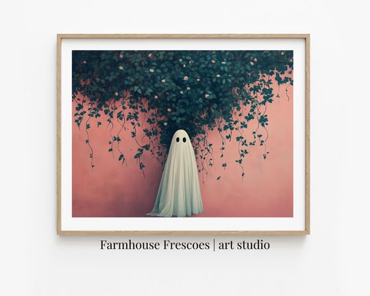 Discover Printable Ghost Painting | Digital Halloween Wall Decor | Ghost and Flowers