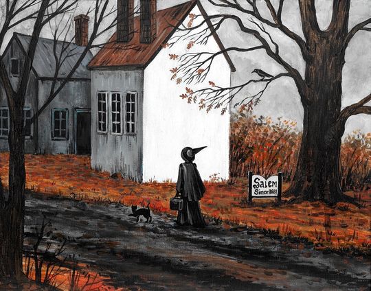 October In Salem witch Black Cat RYTA ART Halloween