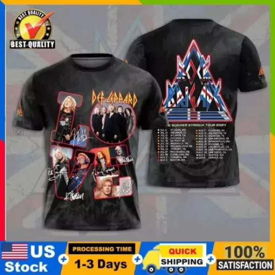 Discover RARE   Def Leppard The World Tour 2024 3d Shirt All Over Print T Shirt