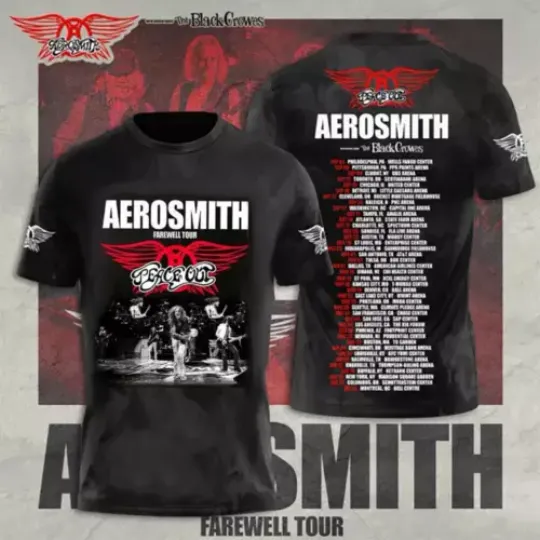 Discover Aerosmith 2023 2024 Peace Out Farewell Tour with The Black Crowes 3D T-Shirt