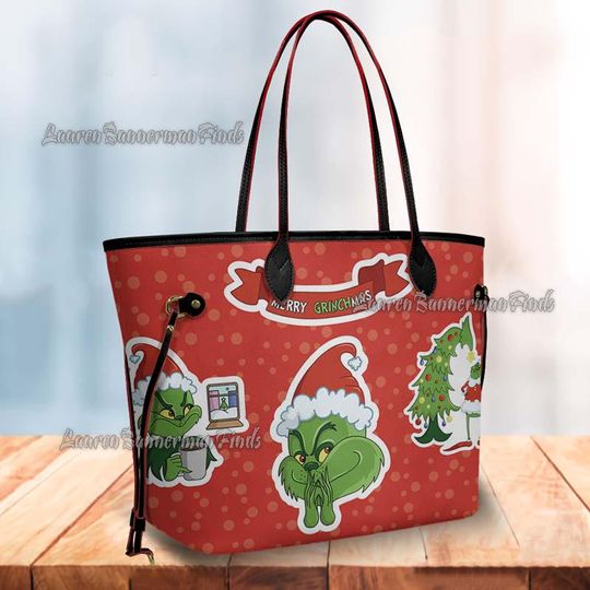 funny character Christmas Leather Bag, funny character Lover's Handbag, Custom Leather Bag, Woman Handbag, Shopping Bag, Chrismas Gifts