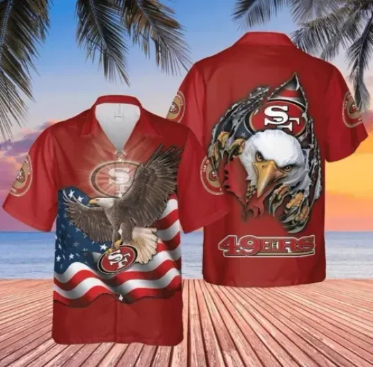 san franciscos team 49ers hawaiian shirt, america eagles, retro 2024 gifts