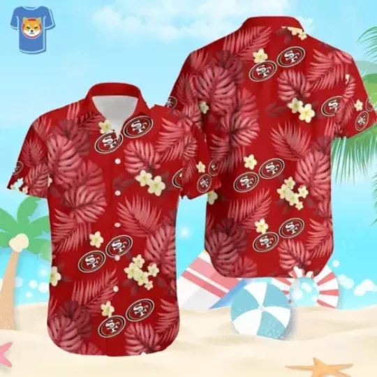 football San Francisco 49Ers Hawaiian Shirt Palm Leaves And Flowers Adults Size