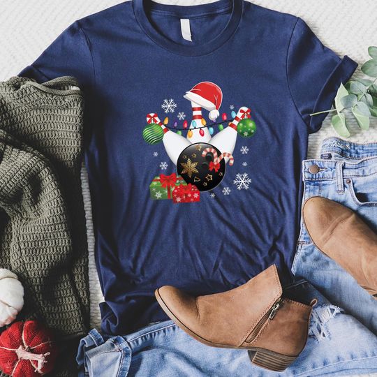 Christmas T-shirt, Bowling Christmas Ornament, Christmas Bowling Ball Funny Sport Xmas, Bowling Christmas Tree Shirt