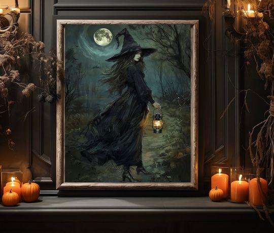 Bidtheewell Beautiful Witch Decor, Halloween Wall Art,  Printable Vintage Style Witch