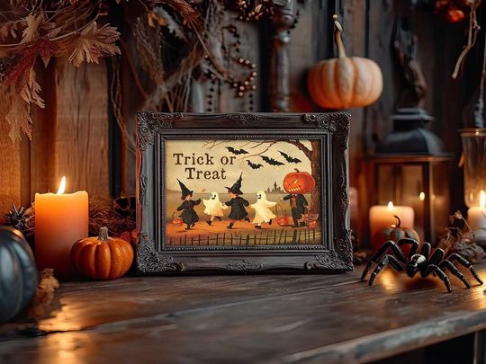 Discover Primitive Victorian Halloween Decor - Unframed Art Print Decoration in Small